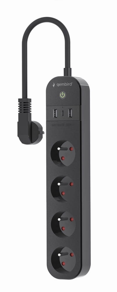 Inteligentna listwa zasilająca Tuya 4xFR 2xUSB-A 1xUSB-C Czarna 