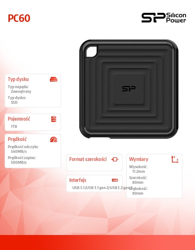Dysk zewnętrzny SSD PC60 1TB USB 3.2 Gen 2 Typ-C