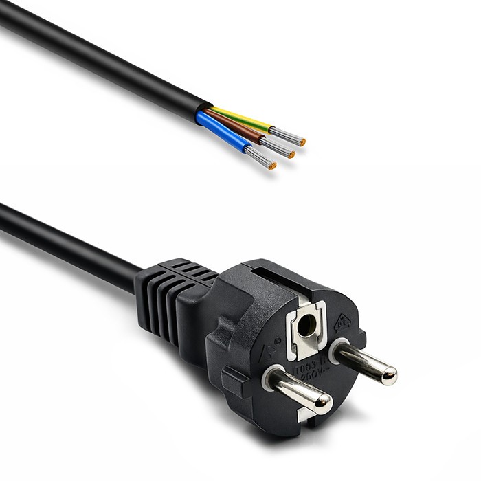 Kabel zasilający SCHUKO CEE 7/7 (E/F) | miedź Cu | odizolowany lutowany | 3x0.75mm2 | 3m 