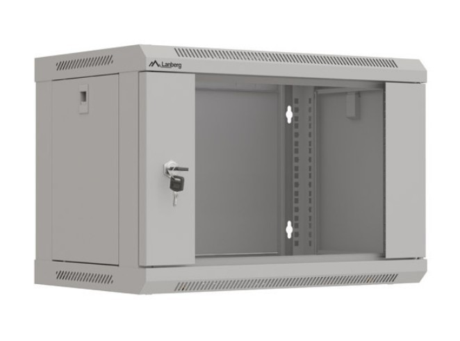 Szafa instalacyjna rack wisząca 19" 6U 540x350 szara drzwi przeszklone ( flat pack) 