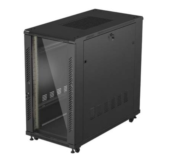 Szafa instalacyjna rack stojąca 19" 22U 600x1200 czarna drzwi   przeszklone (flat pack) 