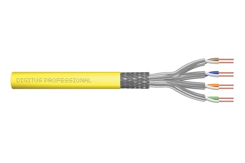 Kabel teleinformatyczny instalacyjny kat.7A, S/FTP, B2ca, drut, AWG 22/1, LSOH, 500m,  szpula żółty