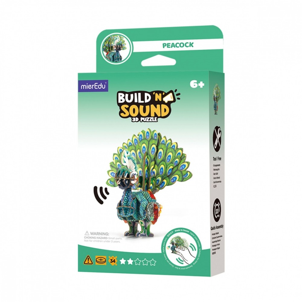 Puzzle 3D MierEdu Buduj i słuchaj - Paw