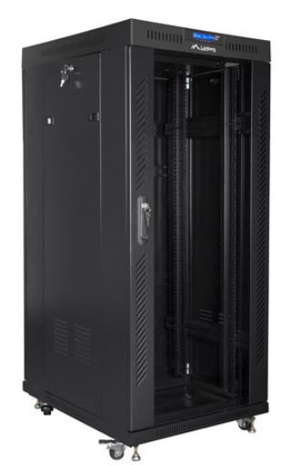 Szafa instalacyjna rack stojąca 19 cali  27u 800x1000 czarna drzwi szklane LCD (flat pack)