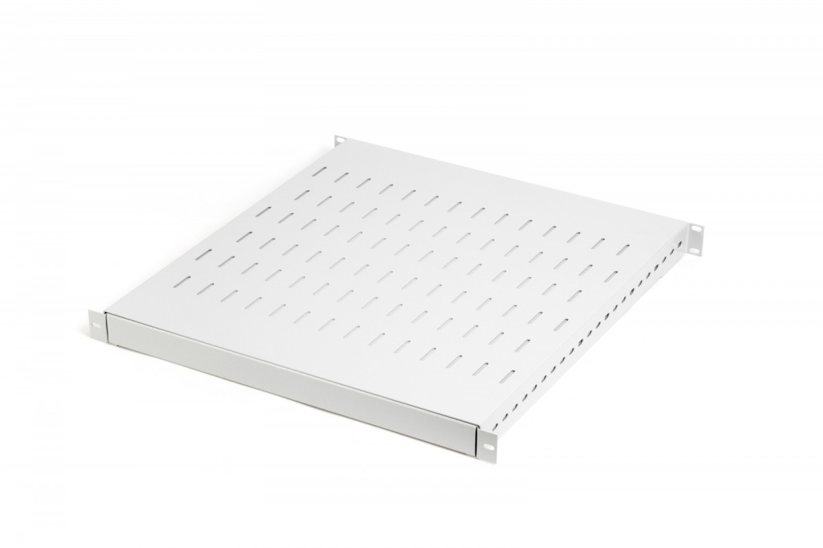 Półka do szaf regulowana 19 cali, 1U, gł. 500-900 mm, nośność 100kg, mocowanie w 4 punktach, szara, śruby w komplecie 