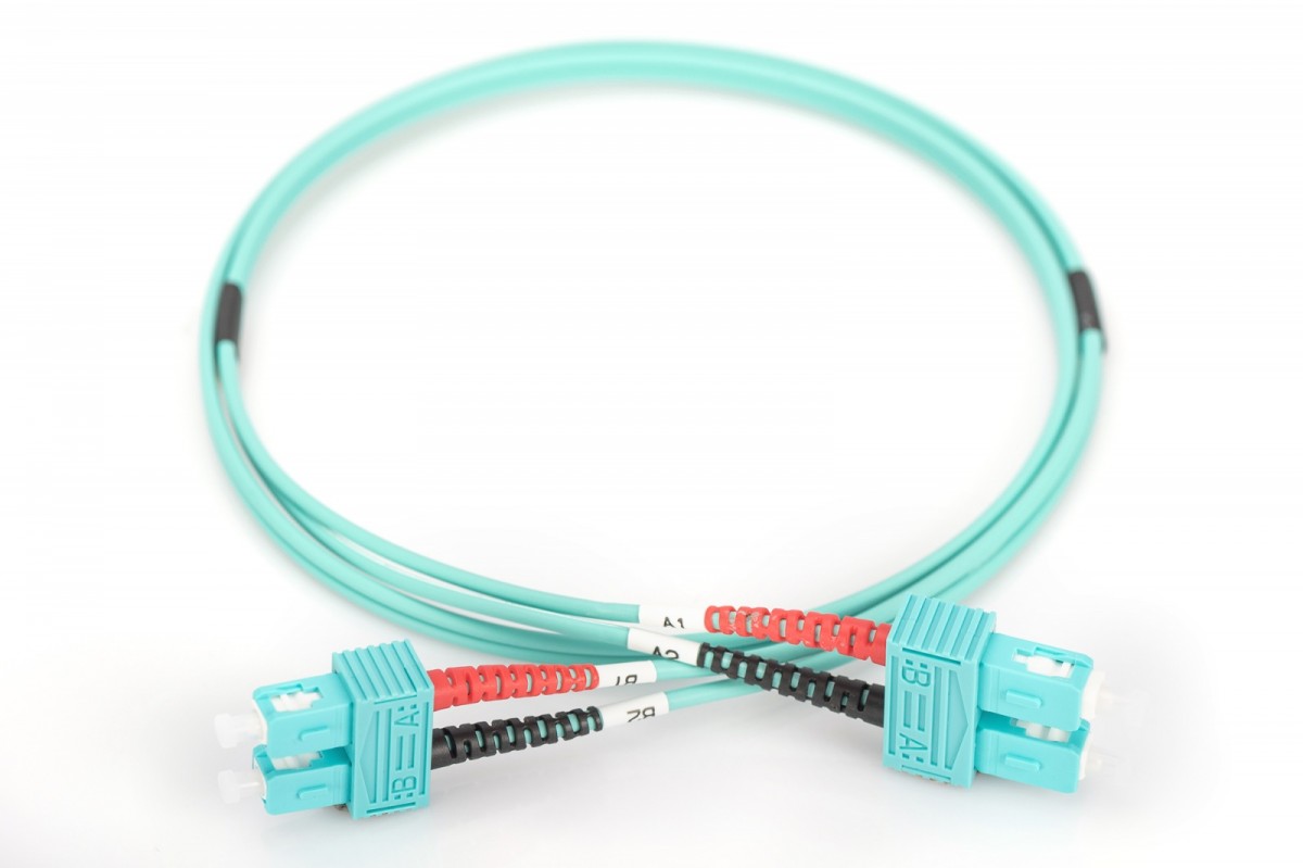 Patch cord światłowodowy FO SC-SC MM 50/125 OM3 duplex LSOH 1m, turkusowy