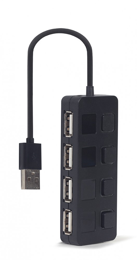 HUB USB 2.0 4-portowy z przełącznikami, czarny 