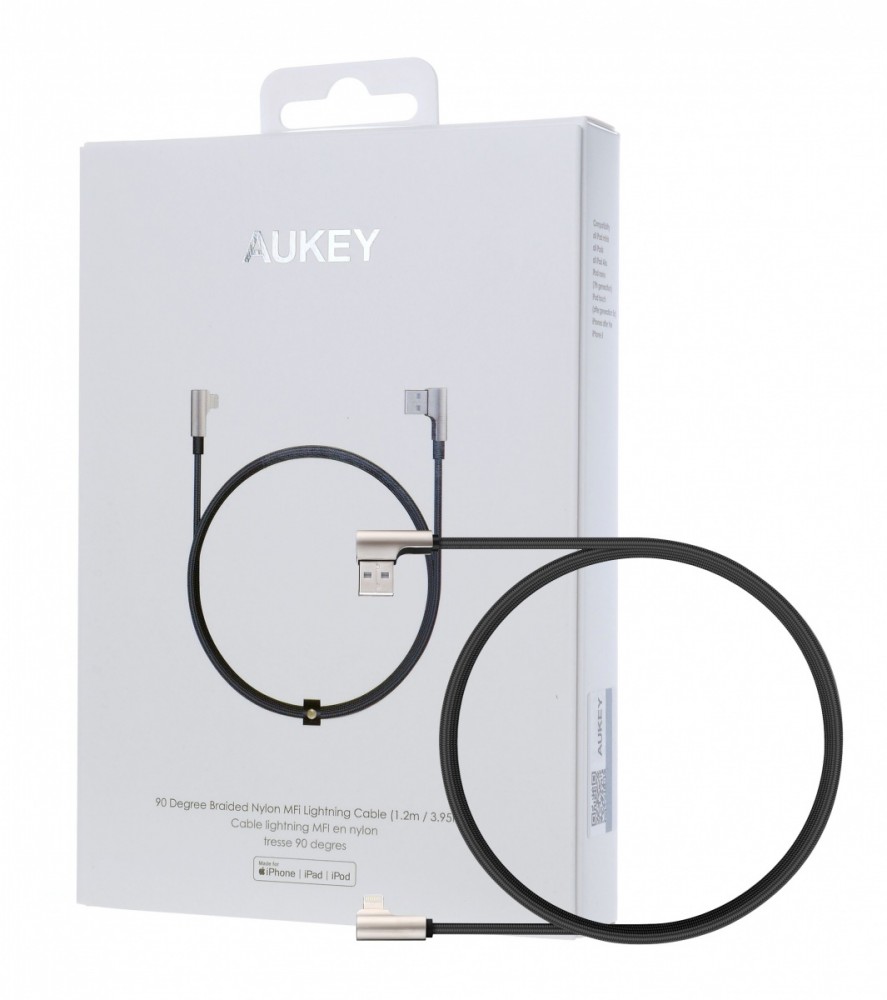 CB-BAL6 kabel 90° Lightning - USB-C 1,2m Apple USB-PD kątowy wtyki 90 stopni nylonowy oplot czarny