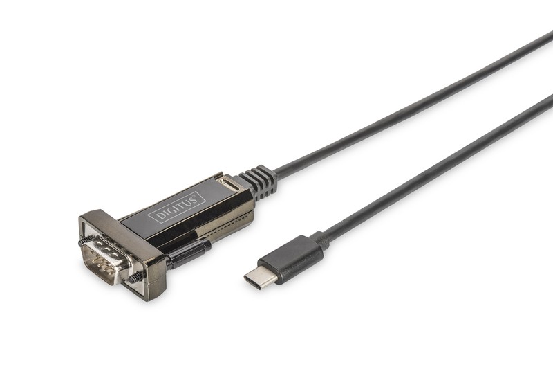 Kabel adapter USB-C 2.0 męski do RS232 (DB9) męski | Chipset FTDI FT232RL | Czarny | Mocowanie na śruby | 1.0m