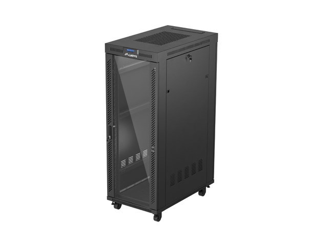 Szafa instalacyjna rack stojąca 19 cali 32U 600x1000 drzwi przeszklone LCD czarna (Flat pack)