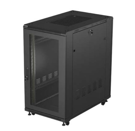 Szafa instalacyjna rack stojąca 19" 22U 600x1000 czarna drzwi    perforowane ( flat pack) 
