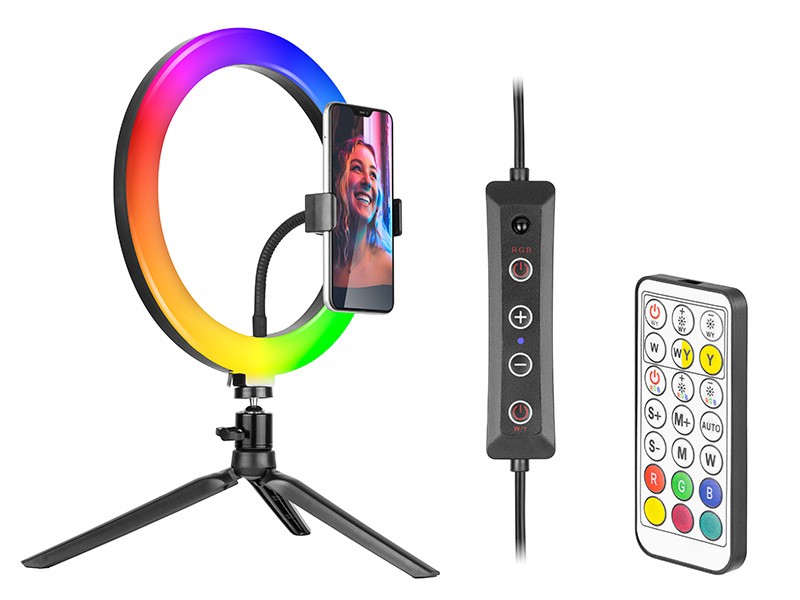 Lampa pierścieniowa RGB RING 26 cm ze statywem 