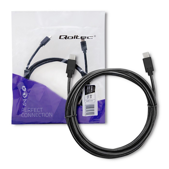 Kabel USB 3.1 typ C męski | USB 3.1 typ C męski | 2m | Czarny 