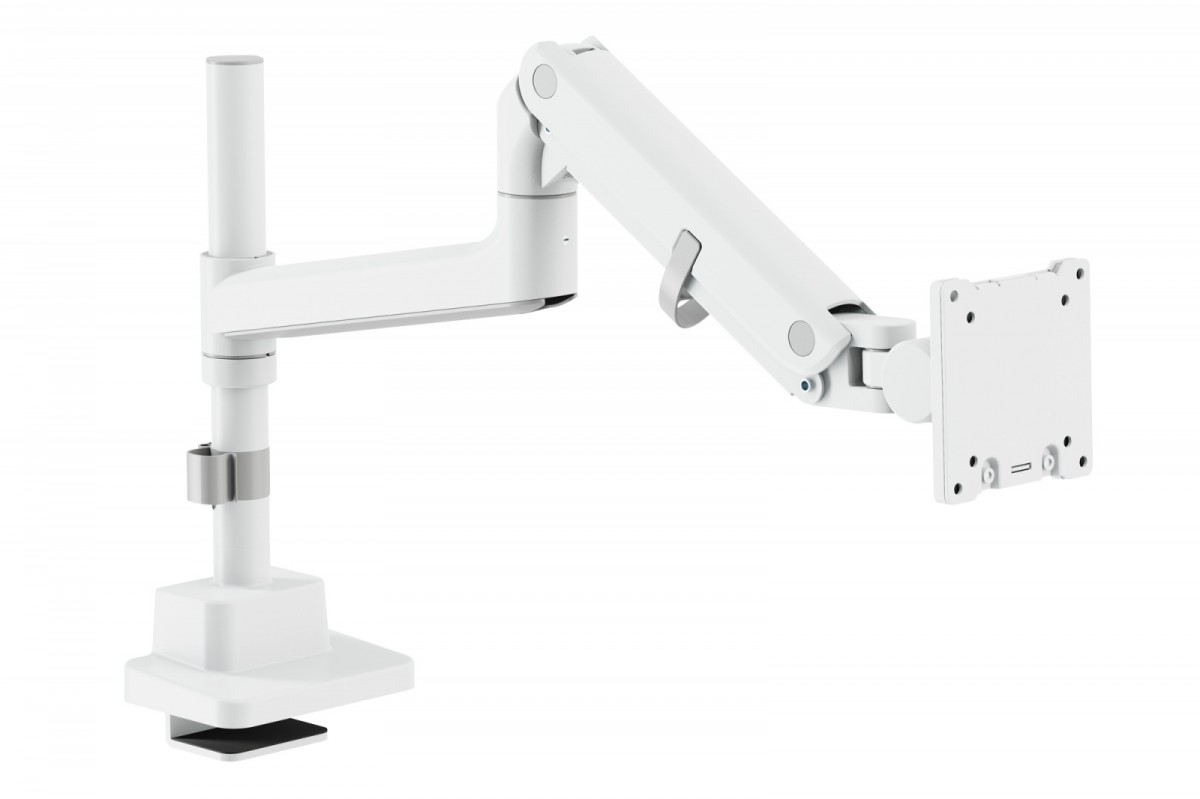 Ramię biurkowe pojedyncze z zaciskiem i sprężyną gazową 1x LCD max. 57" 27kg, VESA: 75x75, 100x100, białe