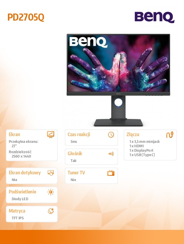 Monitor 27 cali PD2705Q  LED 5ms/QHD/IPS/HDMI/DP/USB 