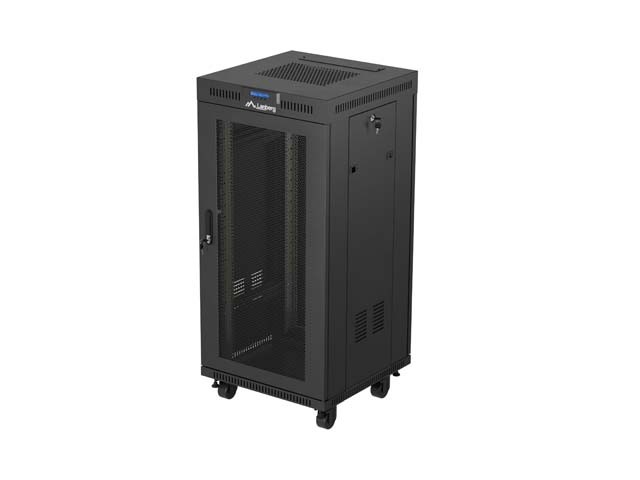 Szafa instalacyjna rack stojąca 19" 24U  600x600 czarna drzwi perforowane LCD (Flat pack) V2 