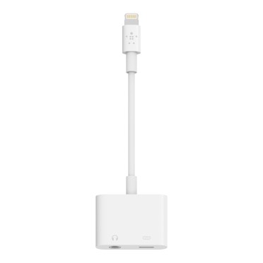 Adapter przejsciówka Lightning do miniJack/Lightning  0,15m biały